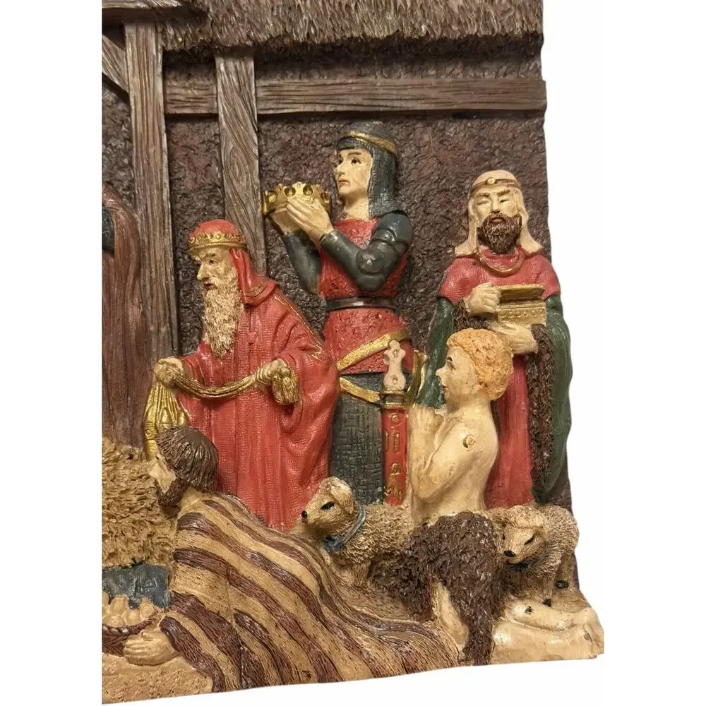 VINTAGE NATIVITY 3D WALL Decor Plaque HAND PAINTED Poly Stone FAST SHIP 3323-41